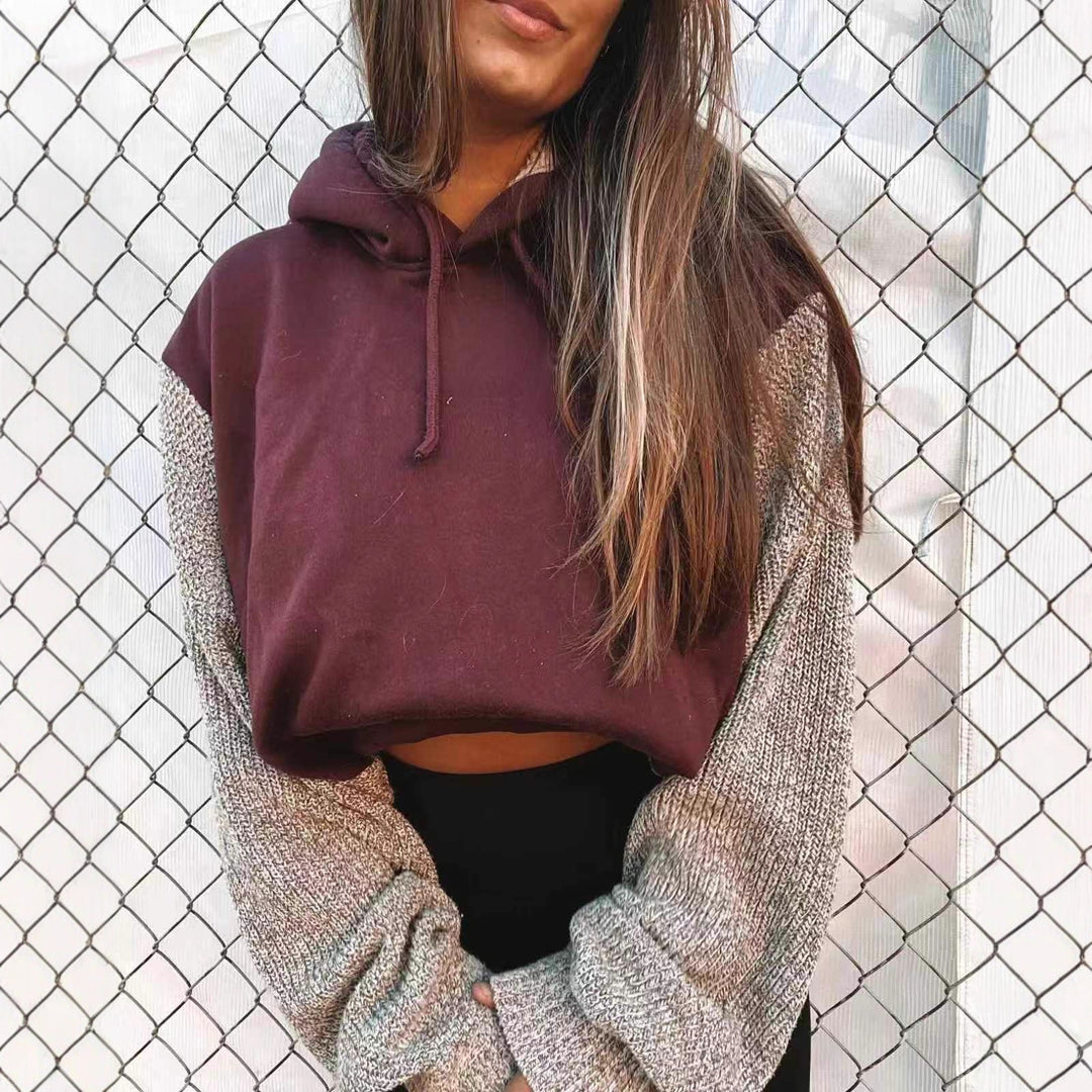 Damen lässiger Kapuzenpullover mit strukturierten Ärmeln Drune