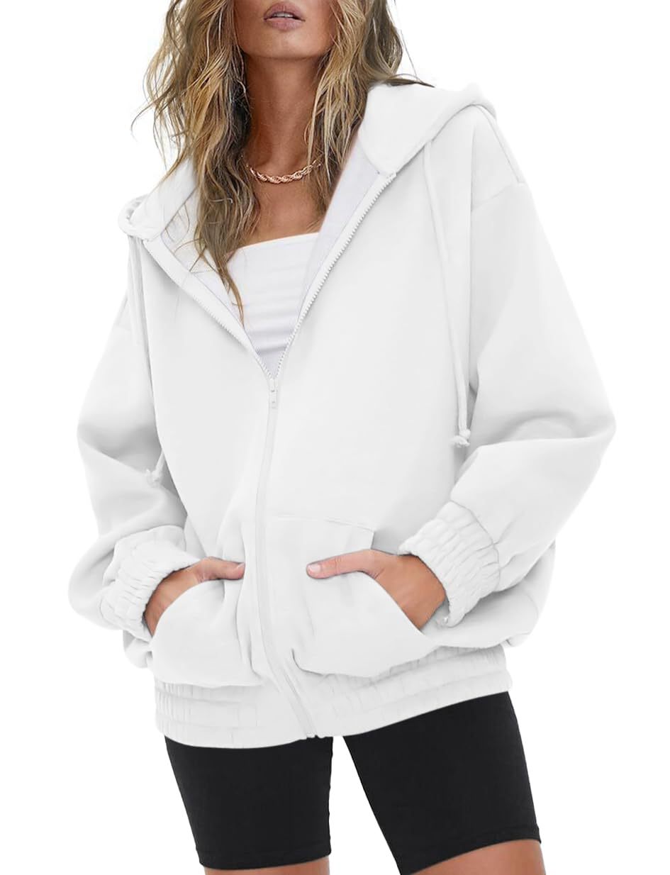 Damen nan oversized Kapuzenjacke mit Reißverschluss, Fleece-Futter und Kängurutaschen Drune