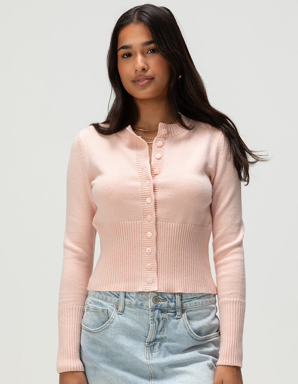 Damen Strickjacke mit kontrastierenden Knopfdetails Drune