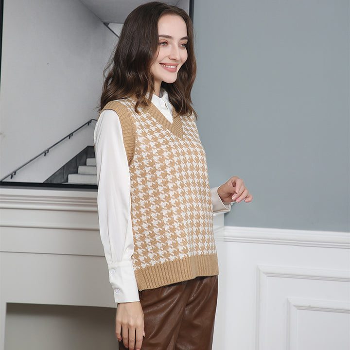 Damen Strickweste mit modernem Hahnentritt-Muster Drune