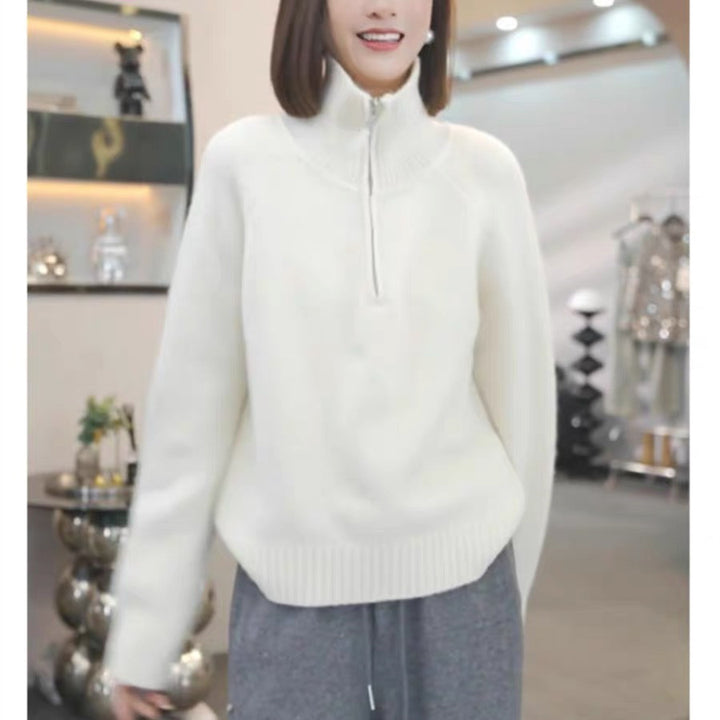 Damen Strickpullover mit hohem Kragen und praktischem Reißverschluss Drune