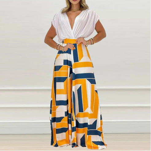 Damen Jumpsuit mit tiefem V-Ausschnitt und weitem Bein Drune