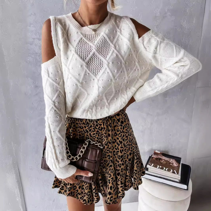 Damen Strickpullover mit modischem Lochmuster und Zopfdetails Drune