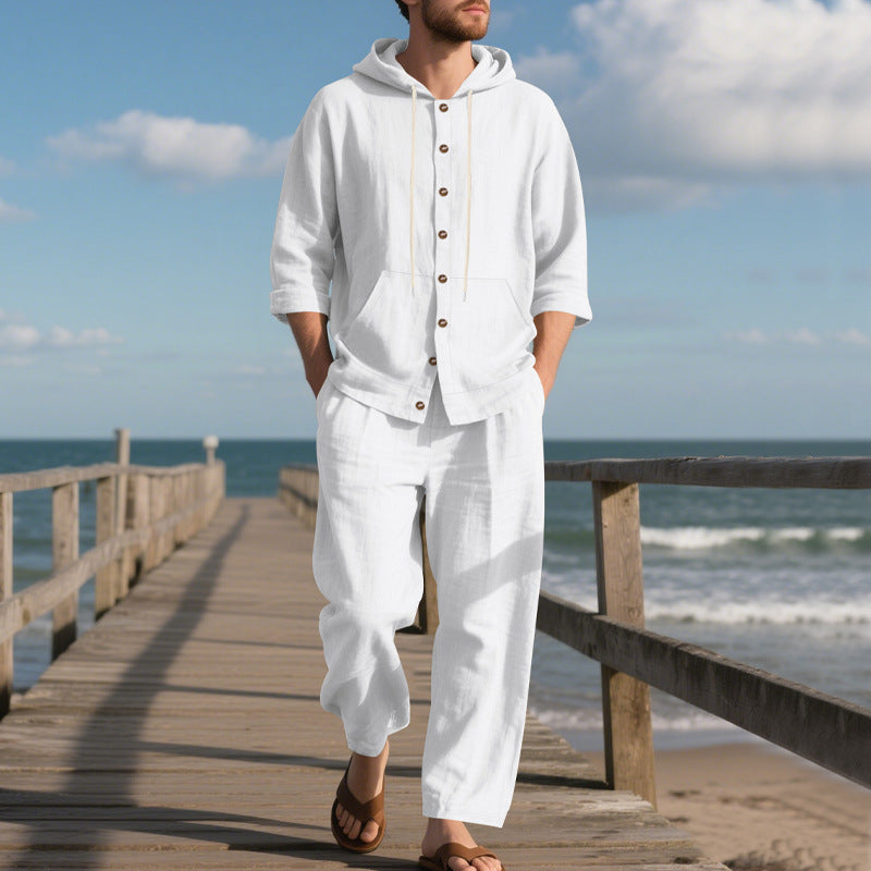 Herren bequeme Freizeit-Hose und Kapuzenjacke Set Drune
