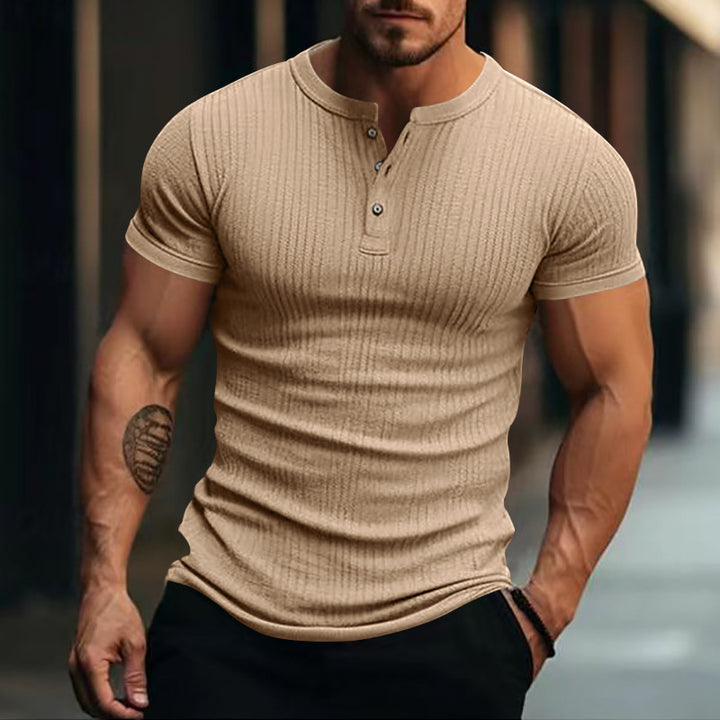 Herren Kurzarm-Henley-Shirt mit strukturiertem Stoff Drune