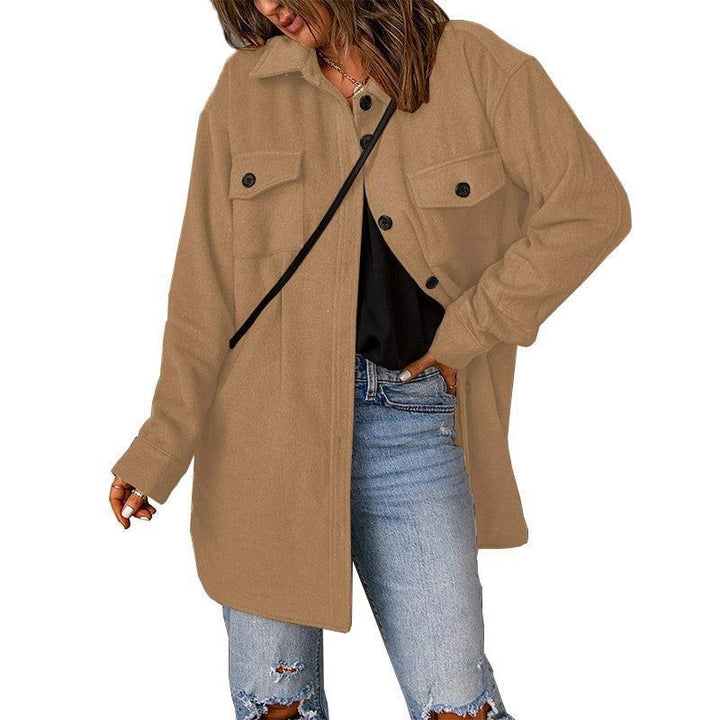 Damen Oversized Hemdenjacke mit zwei Brusttaschen Drune