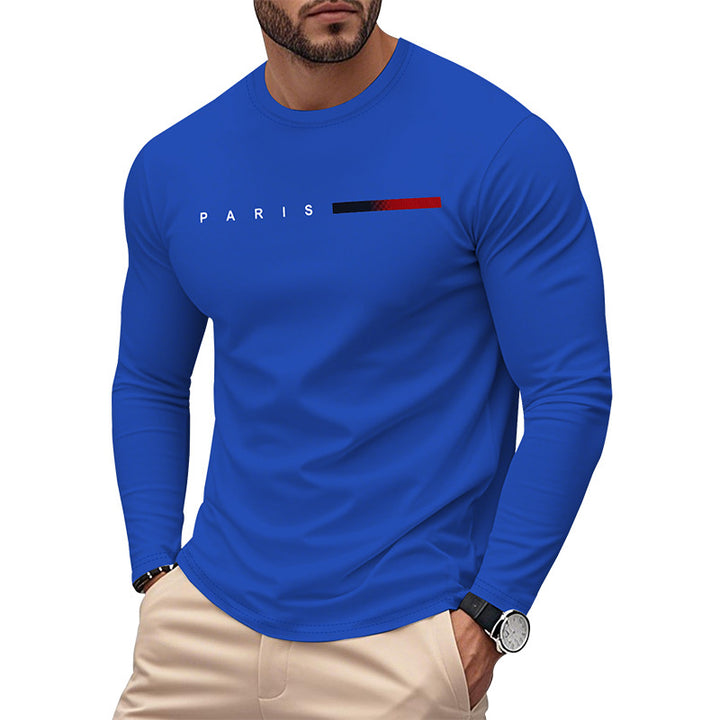 Herren Langarm T-Shirt mit modernem Paris-Druck und elastischem Saum Drune