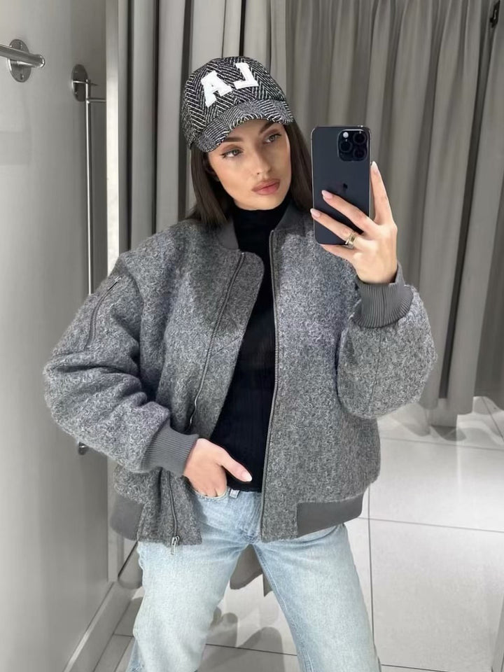 Damen stylische Bomberjacke aus hochwertigem Material mit elastischen Bündchen Drune