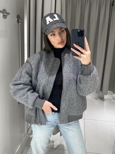 Damen stylische Bomberjacke aus hochwertigem Material mit elastischen Bündchen Drune
