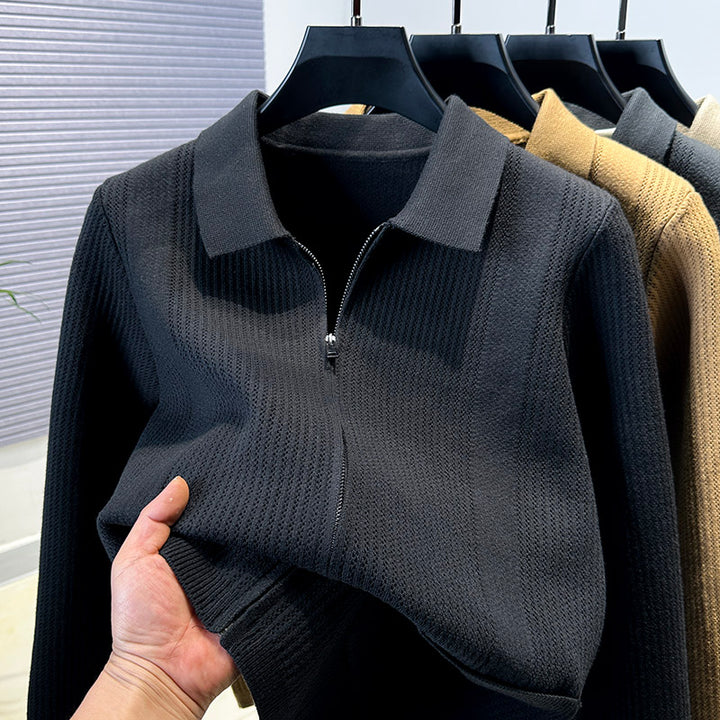 Damen Pullover mit strukturiertem Reißverschluss und klassischem Kragen Drune