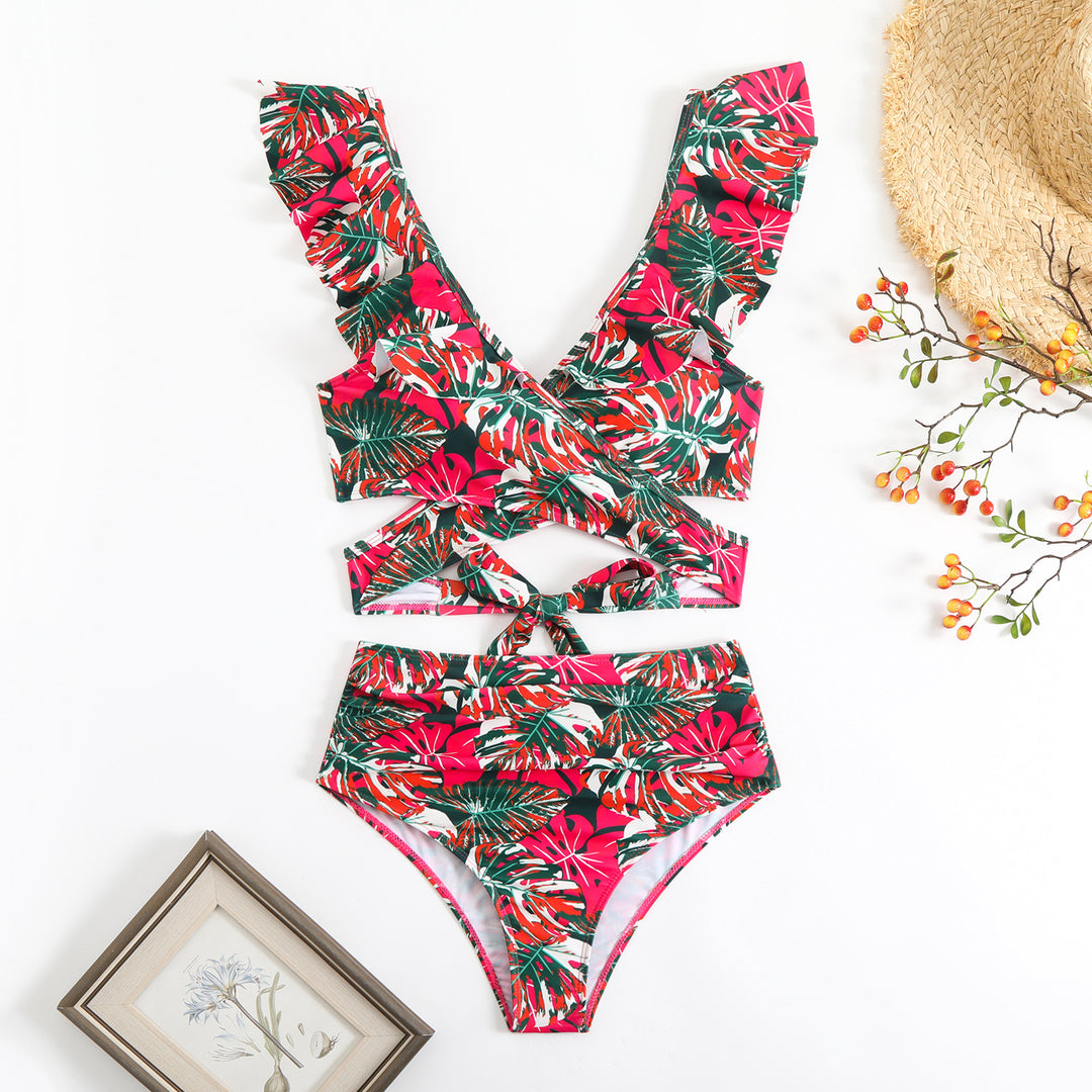 Damen Cropped Bikini-Set mit verspieltem Rüschendesign und elegantem Bindeträgersystem Drune