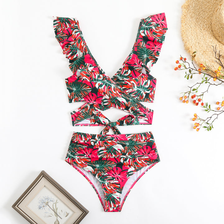 Damen Cropped Bikini-Set mit verspieltem Rüschendesign und elegantem Bindeträgersystem Drune
