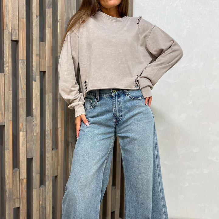 Damen lässiger, oversized Sweatshirt mit modischen Cut-Outs Drune