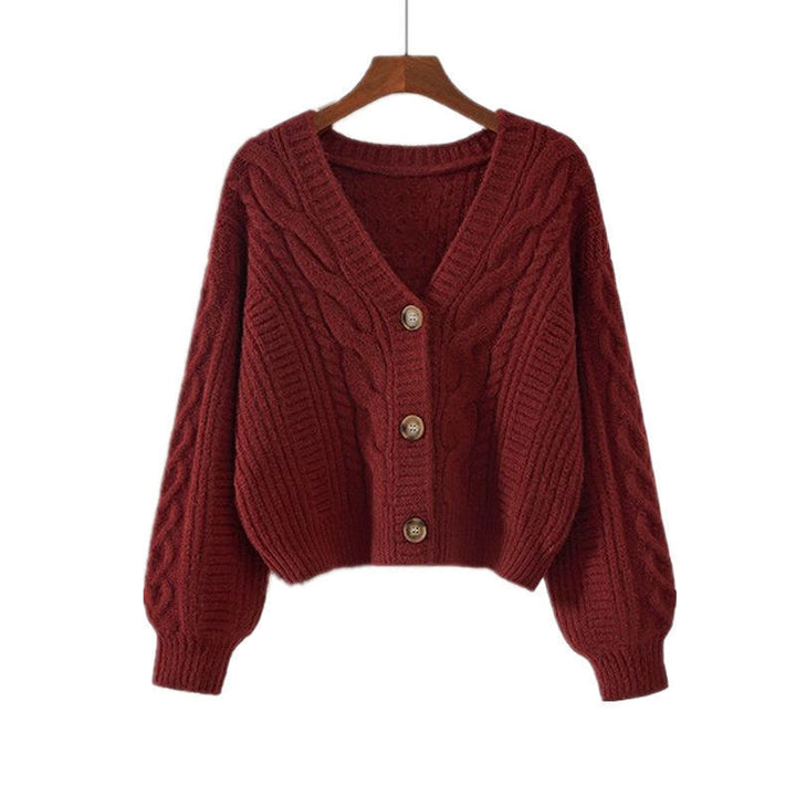 Damen kuschelige Strickjacke mit Zopfmuster und Knopfverschluss Drune