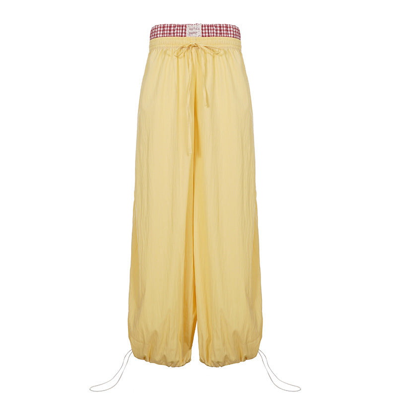 Damen Bequeme Palazzo-Hosen mit elastischem Bund und verstellbarem Kordelzug Drune