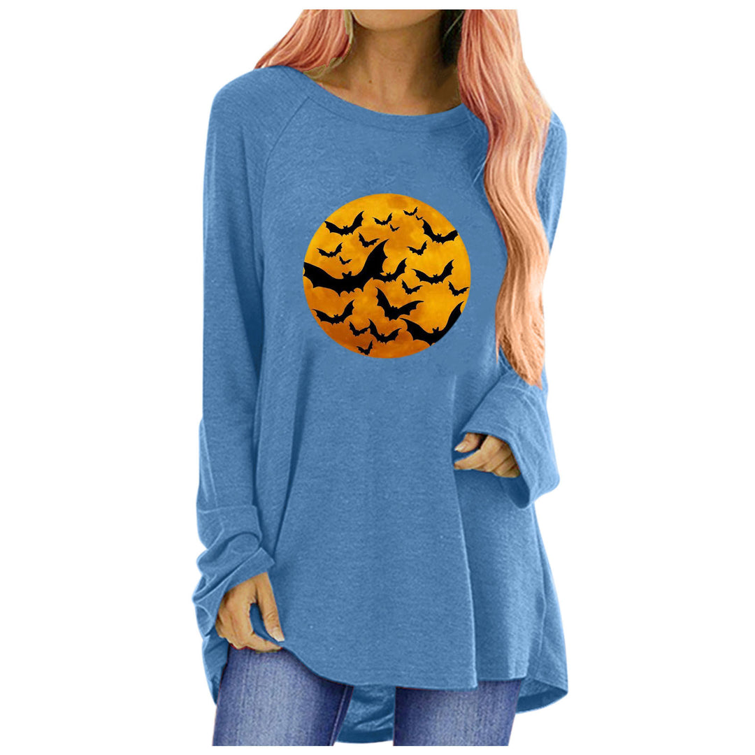 Damen Rundhalsshirt mit künstlerischem Halloween-Motiv und bequemer Passform Drune