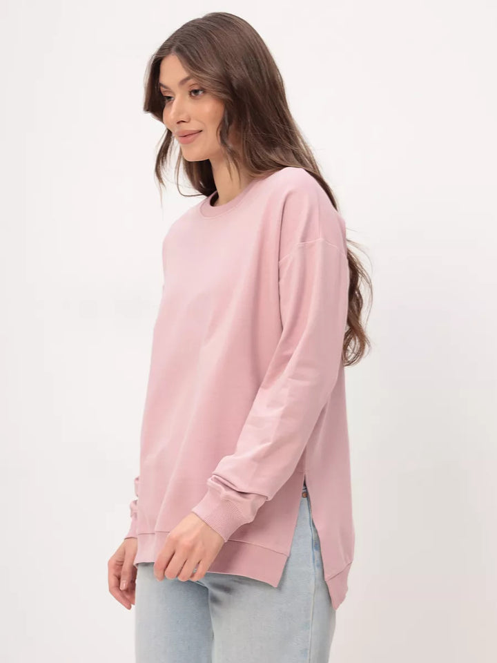 Damen bequemer Sweatshirt mit seitlichen Schlitzen Drune