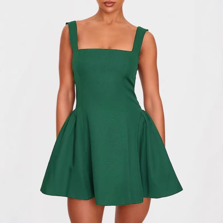Damen A-Linien Kleid mit quadratischem Ausschnitt und angeschnittenen Taschen Drune