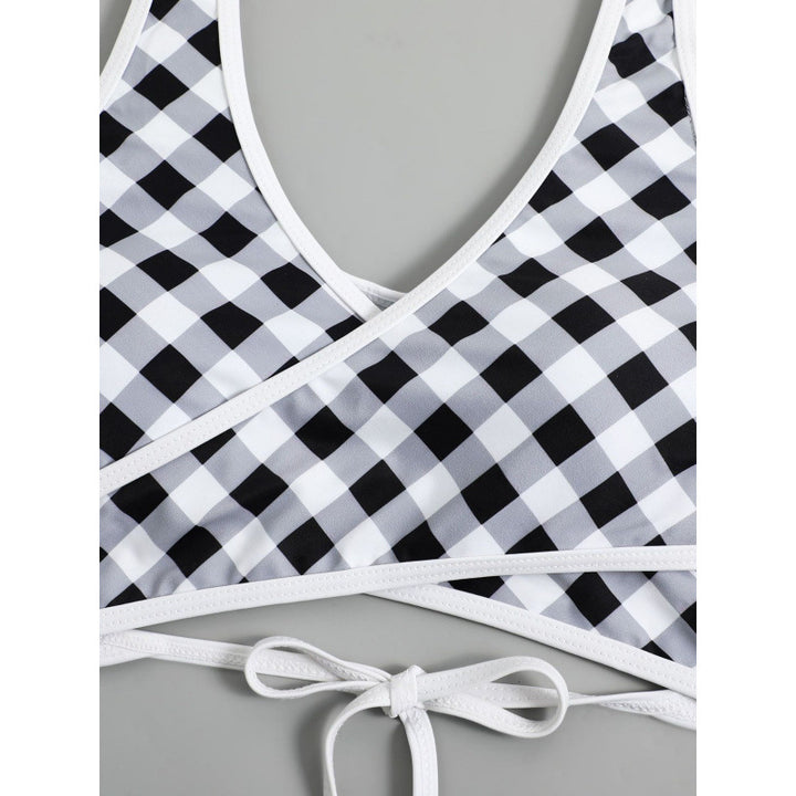 Damen Triangel-Bikini mit modernem Wickel-Design und verspieltem Karomuster Drune