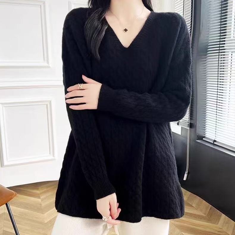 Damen Grobstrickpullover mit V-Ausschnitt und lässigem Schnitt Drune