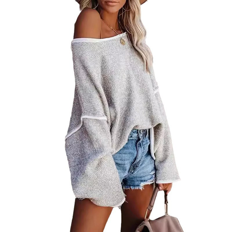 Damen Off-Shoulder Pullover mit weitem Schnitt und strukturiertem Material Drune