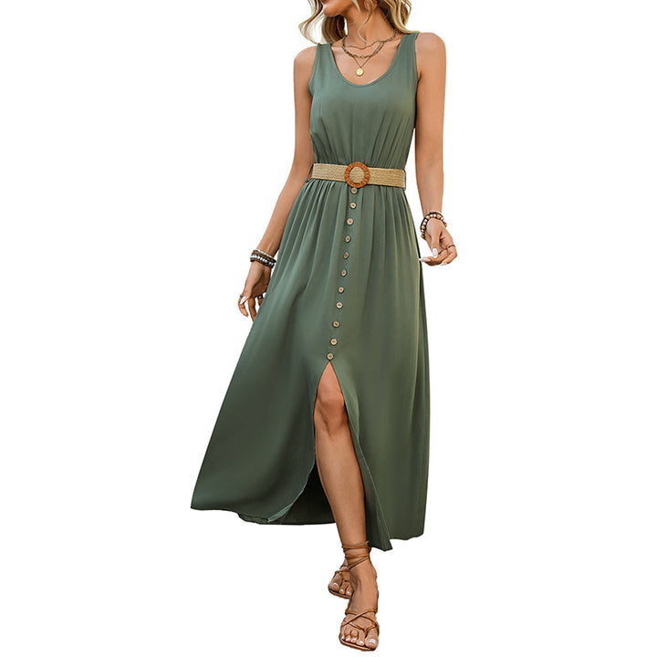 Damen Maxikleid mit Knopfdetails und seitlichem Schlitz Drune