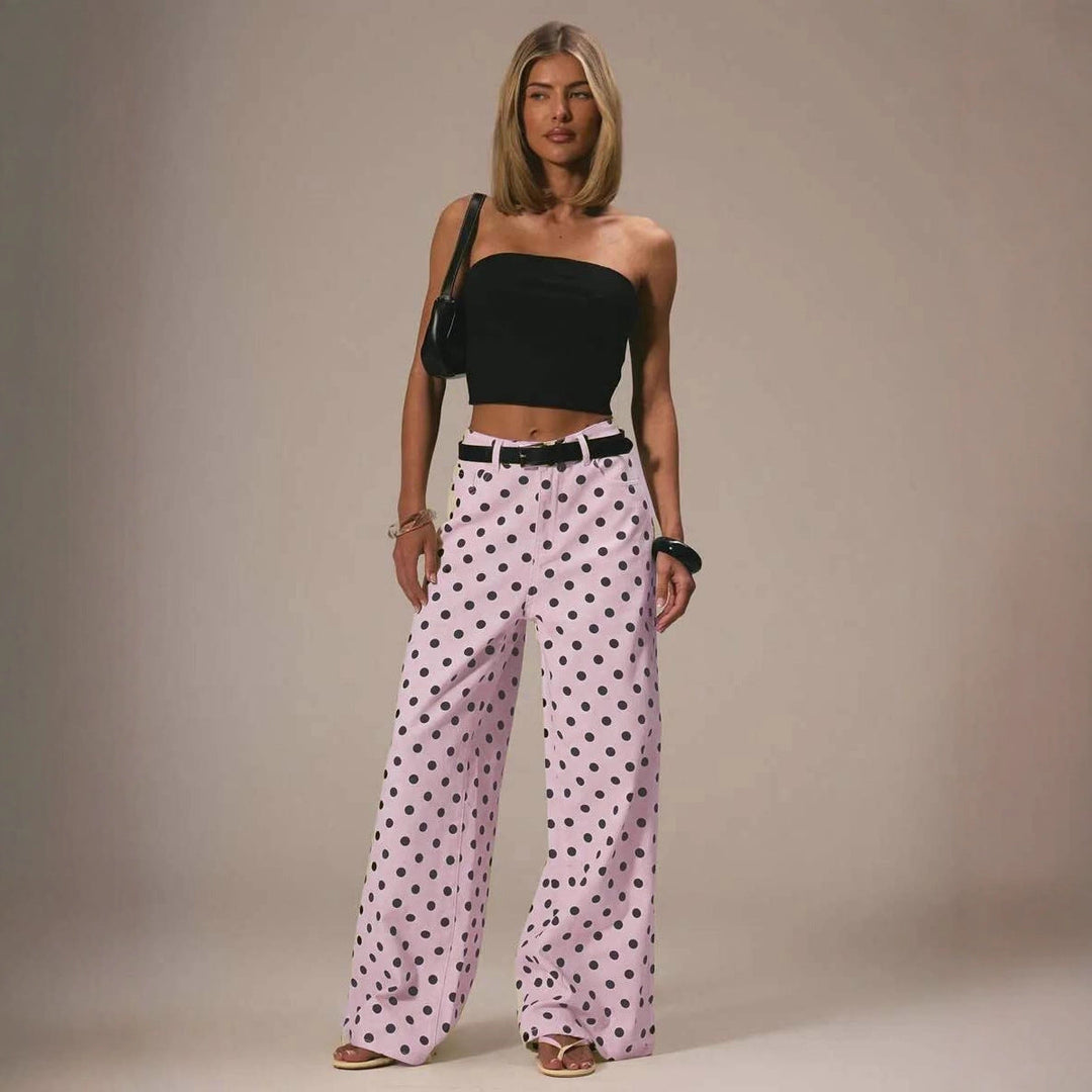 Damen Weite Stoffhose mit Polka-Dot Muster