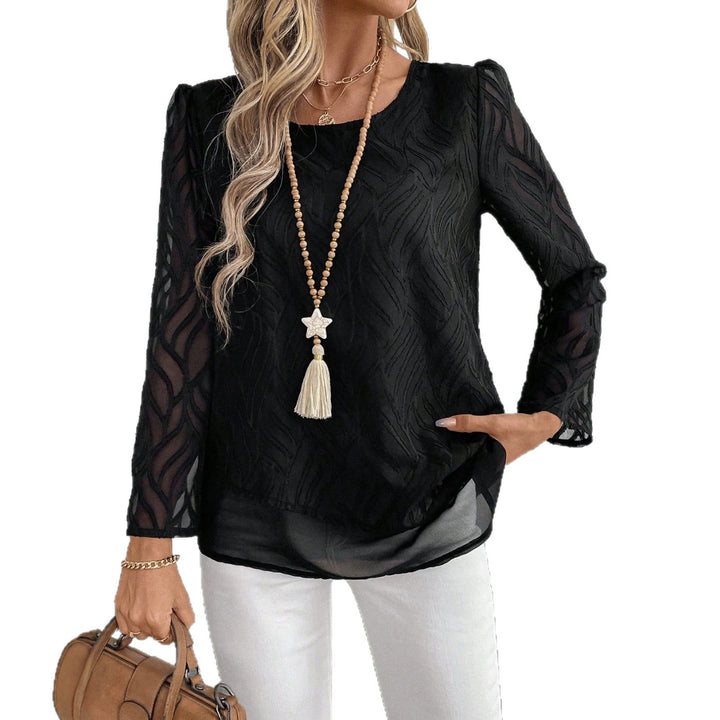 Damen Elegantes Transparente Bluse mit Wellenmuster Drune