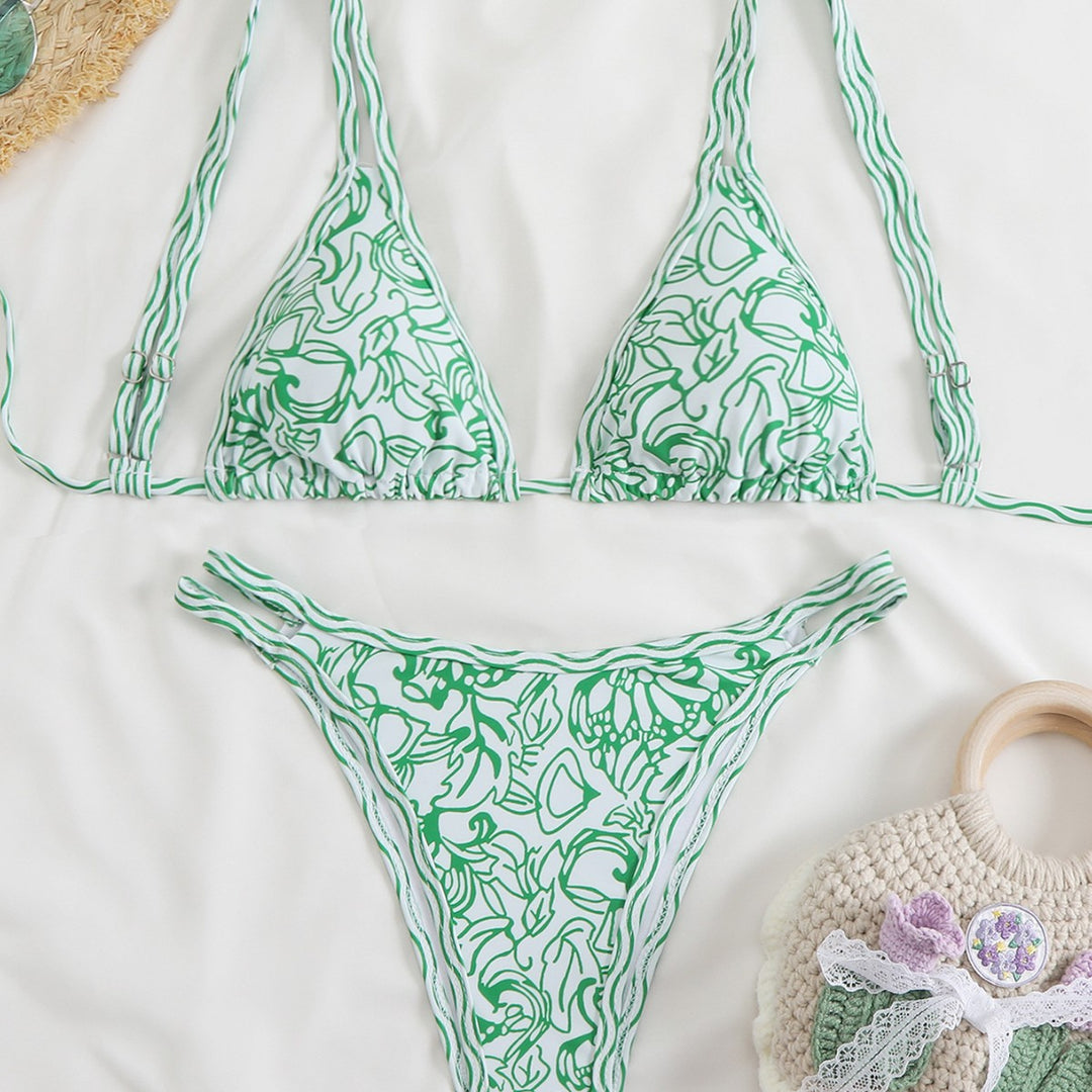 Damen Triangel-Bikini-Set mit lebhaftem Strandmotiv Drune