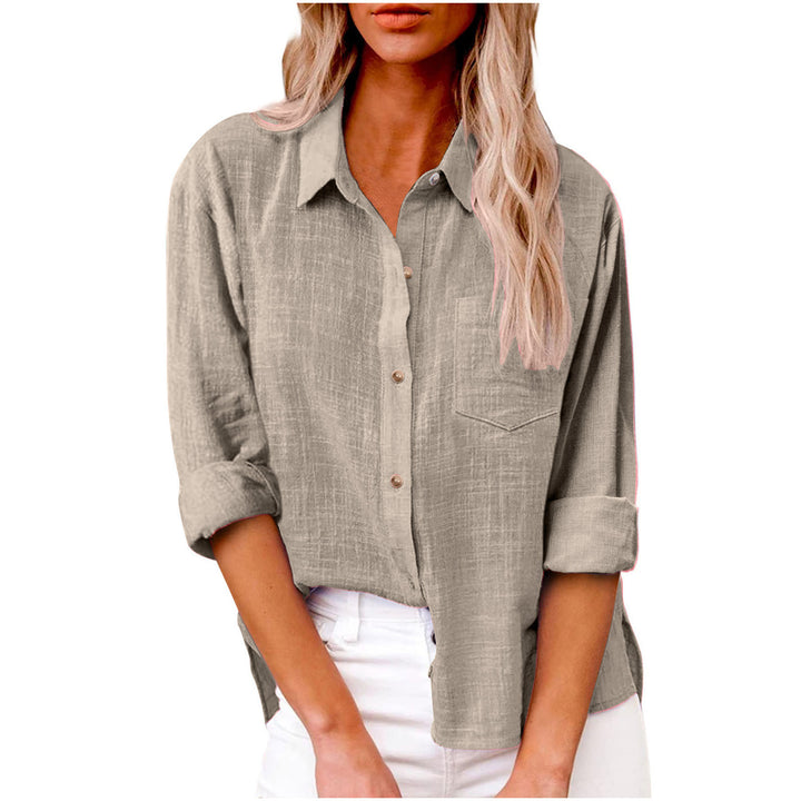 Damen nan oversized Leinen-Baumwollmix Hemdbluse mit Brusttasche und krempelbaren Ärmeln Drune
