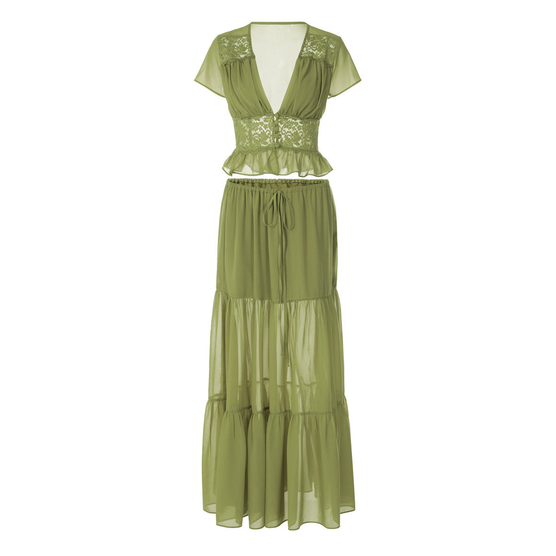 Damen Lässiges Maxi-Kleid mit eleganter Raffung und cropped Top Drune