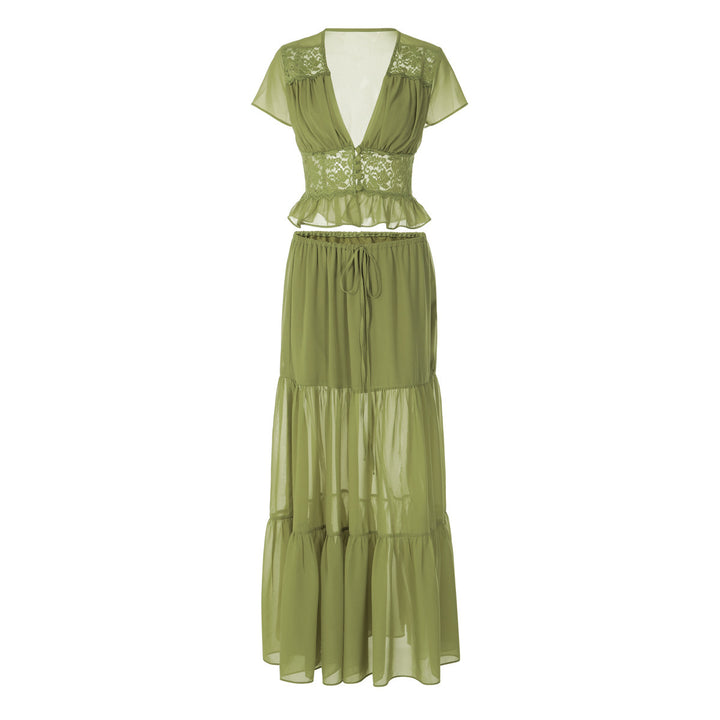 Damen Lässiges Maxi-Kleid mit eleganter Raffung und cropped Top Drune