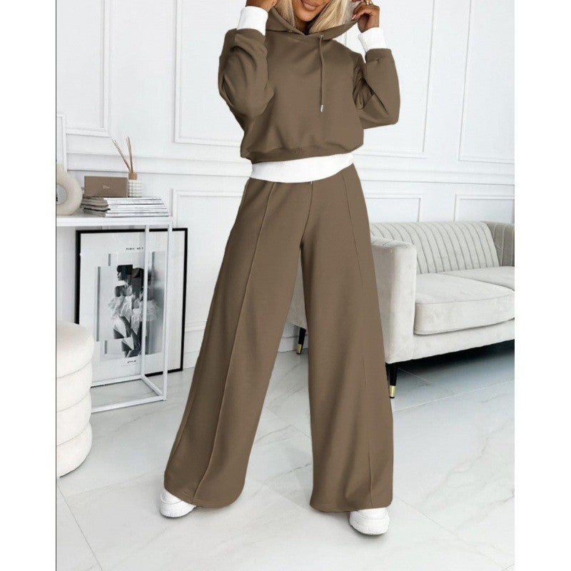 Damen nan Cropped Kapuzenpullover und weite taillenhohe Jogginghose Set Drune