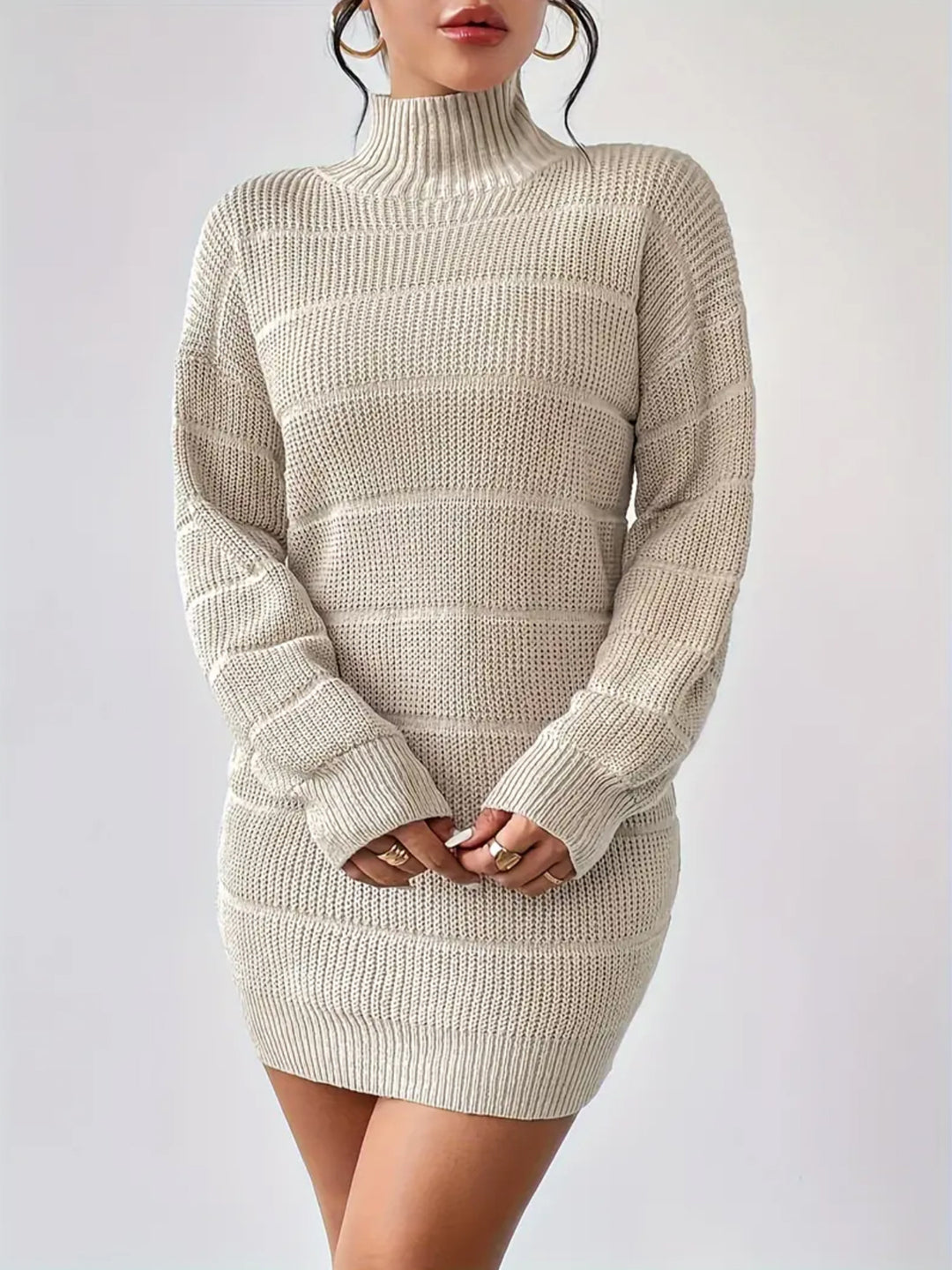 Damen Strickkleid mit hohem Kragen und strukturiertem Muster Drune