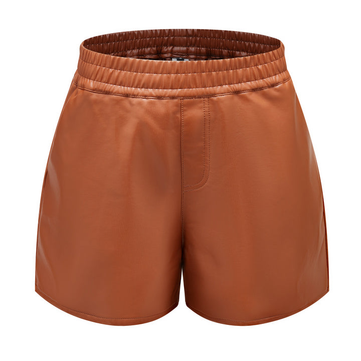 Damen modische High-Waist Shorts aus Kunstleder Drune