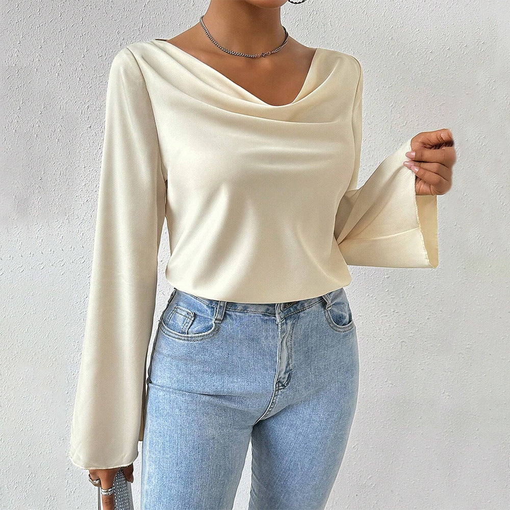 Damen Bluse mit schickem Wasserfallausschnitt und langen Ärmeln Drune