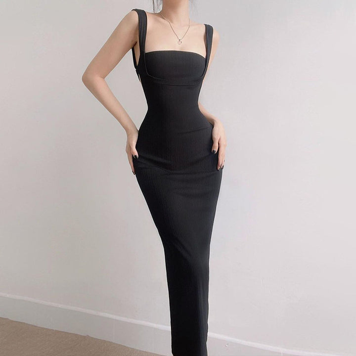 Damen Elegantes Midikleid mit gerafftem Oberteil und markantem Rechtecksausschnitt Drune