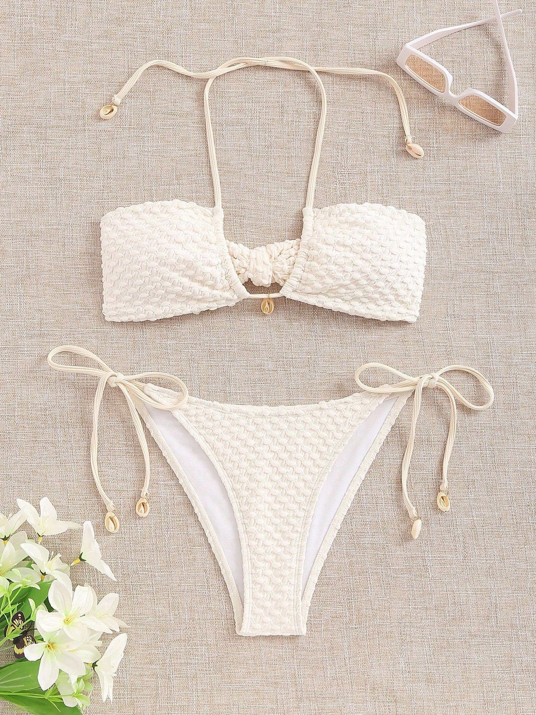 Damen Bandeau-Bikini mit elastischen Bindebändern Drune