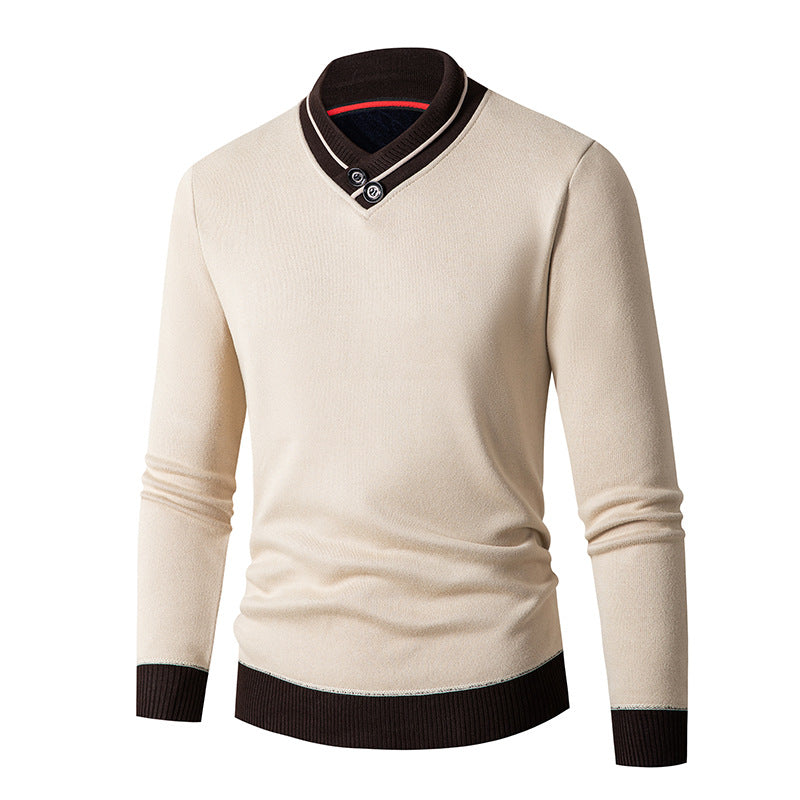 Herren eleganter V-Ausschnitt Pullover mit modischem Kragen Drune