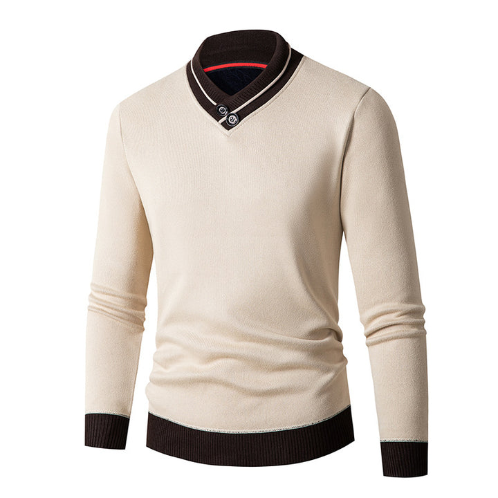 Herren eleganter V-Ausschnitt Pullover mit modischem Kragen Drune
