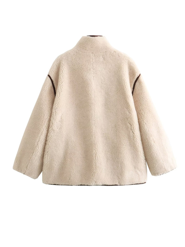 Damen Teddyfelljacke mit stylischem Stehkragen und praktischen Taschen Drune