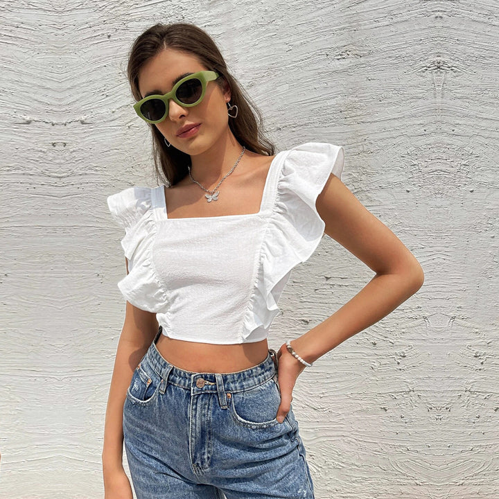 Damen Cropped Top mit Rüschendetails und quadratischem Ausschnitt Drune
