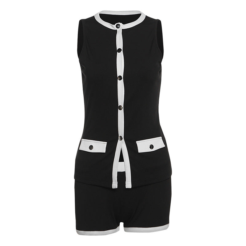 Damen Sportliches Outfit mit Leopardenmuster und Knopfdetaillierung Drune