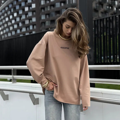 Damen Oversized Sweatshirt mit modernem Schriftzug Drune