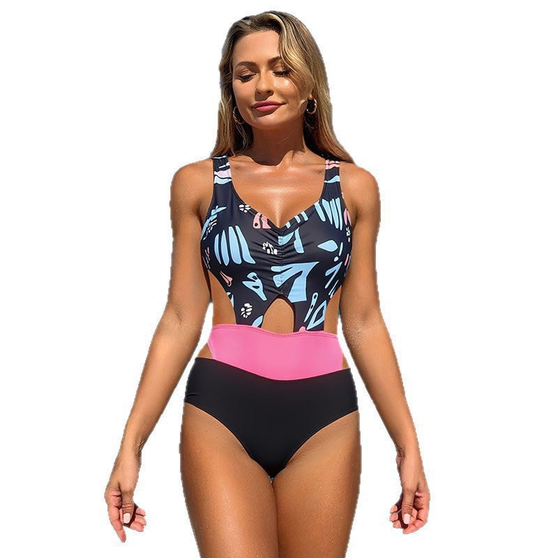 Damen Sportlicher Cut-Out Badeanzug mit modischem Colorblock-Design Drune