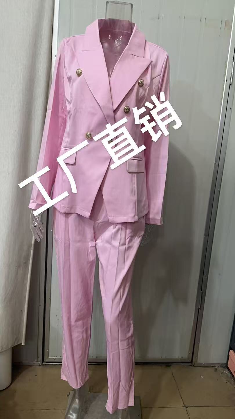 Damen nan taillierter Doppelreihiger Blazer mit goldknöpfen und schlanker Anzughose Drune