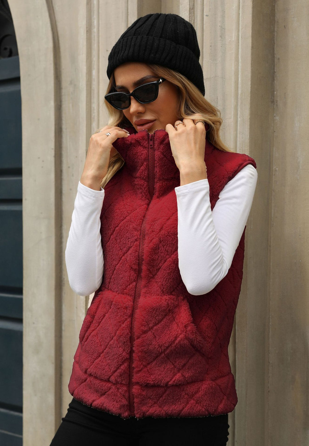 Damen Kuschelige Fleece-Weste mit Kapuze Drune
