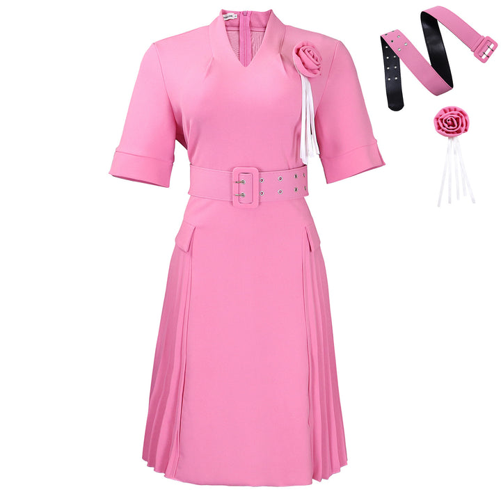 Damen Midi-Kleid mit stilvollem Gürtel und eleganter Rüsche Drune