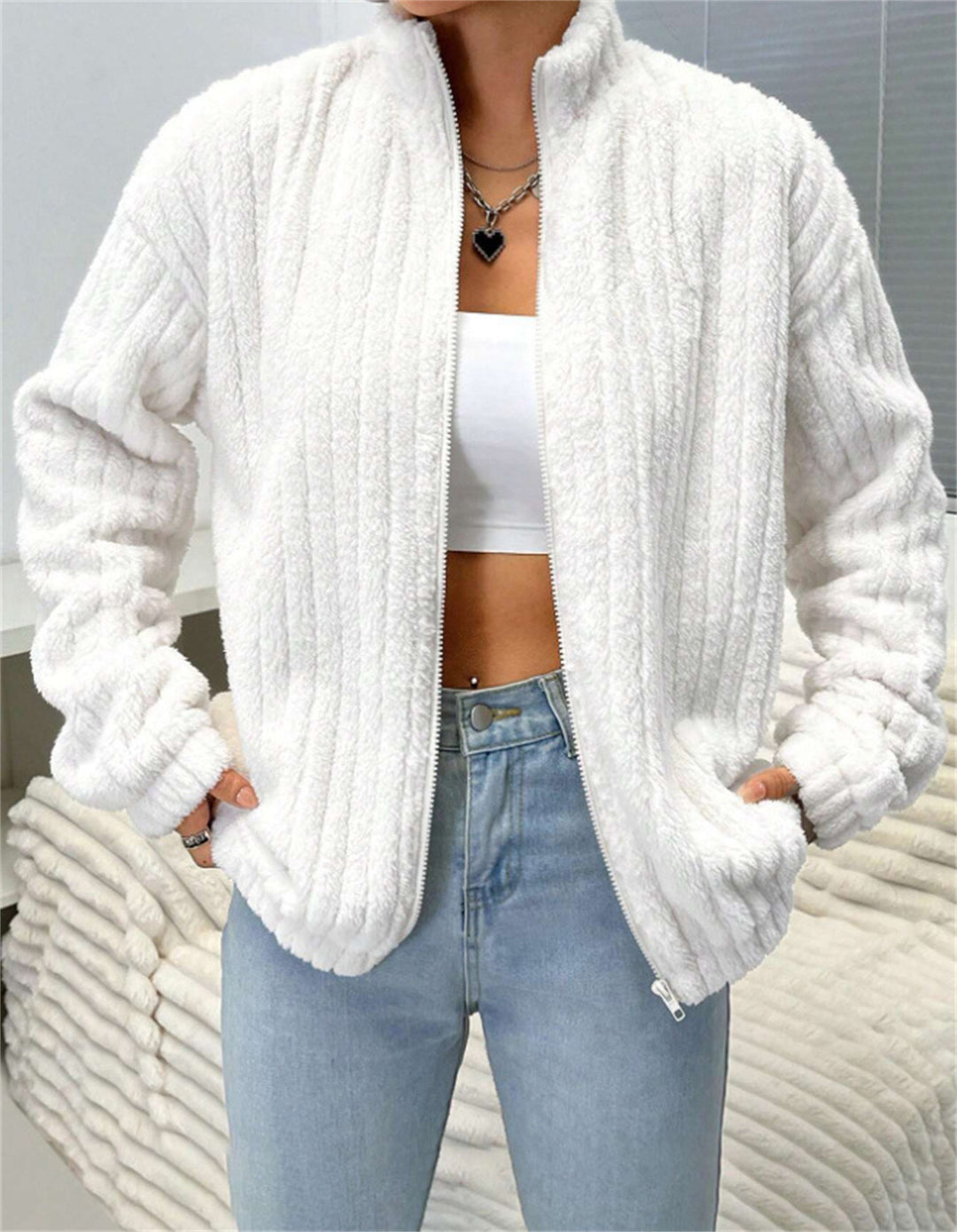 Damen weiche Fleecejacke mit hohem Kragen und Reißverschluss Drune