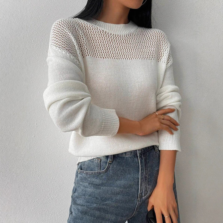 Damen lässiger Strickpullover mit luftiger Netzstruktur Drune